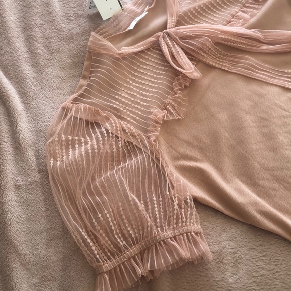 NWT pale pink sheer neck & sleeves top with ties - Picture 2 of 12